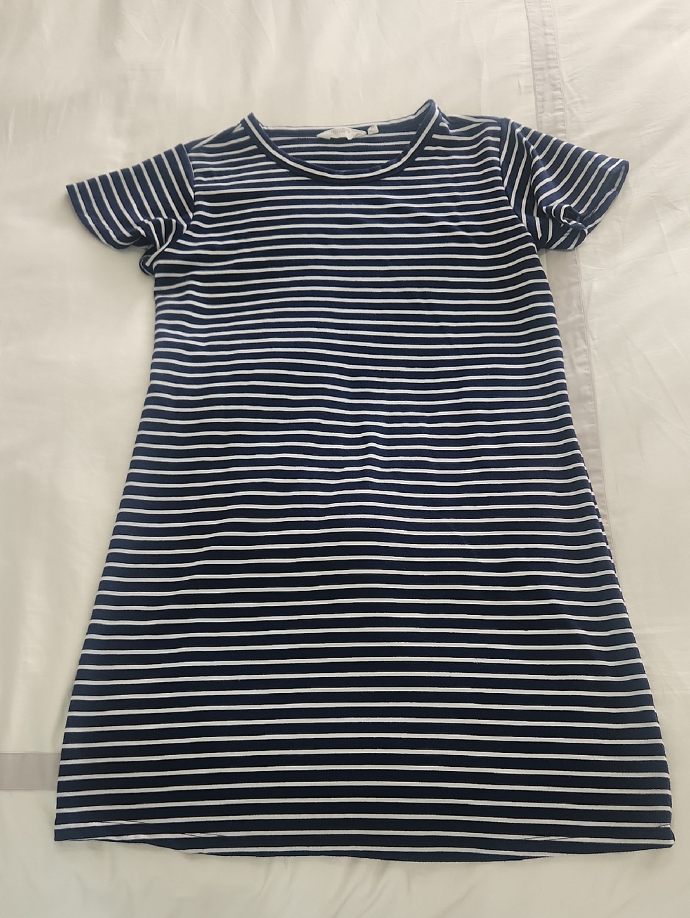 Candace Cameron Bure Navy and White Striped Short Sleeve T-Shirt Dress
